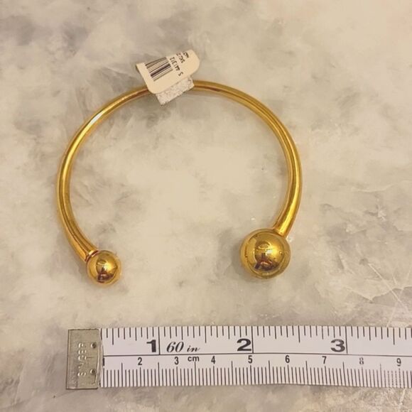 NWT Ann Taylor Torque Globe Sphere Ball Gold Brass Cuff Boho Bracelet Bangle - Picture 3 of 3